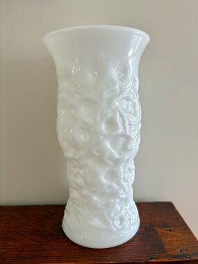 White Textured Milk Glass Vase by E. O. Brody